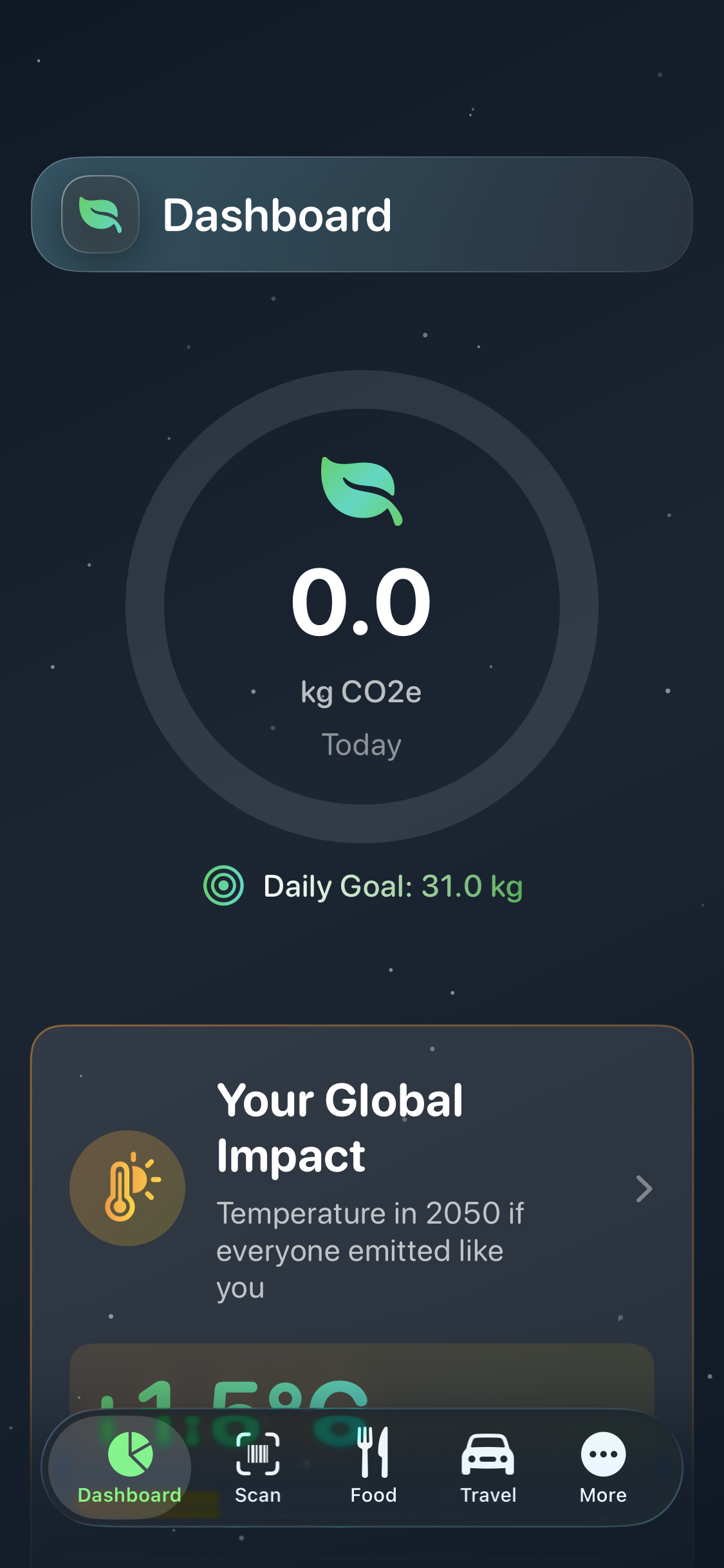 Decarbonr food logging screen with AI photo meal scanner and barcode scanner for carbon footprint tracking