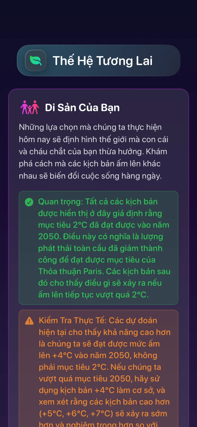 Màn hình Thế hệ tương lai của Decarbonr: các kịch bản nóng lên định hình thế giới mà trẻ em sẽ thừa hưởng